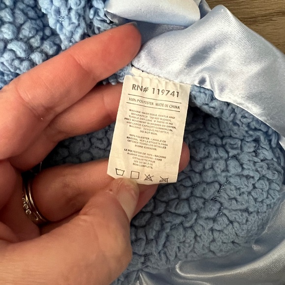 Baby Blanket Minky Dot Nubby Bumpy Patchwork Blue Cream Satin Edge Lovey - Picture 4 of 4